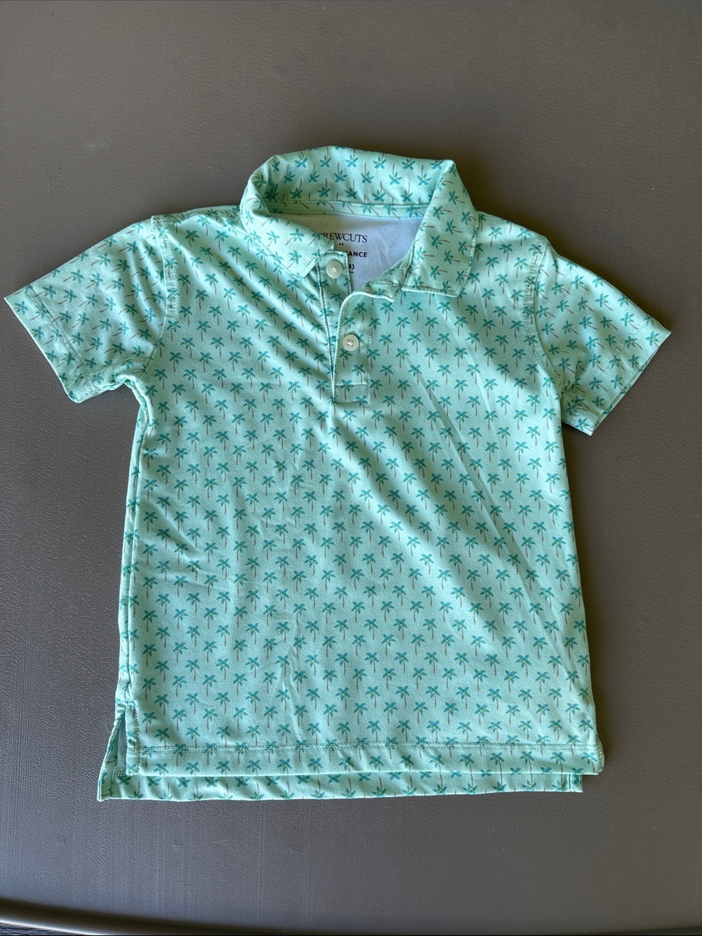 J crew Crewcuts Mint Green Palm-Print Polo size XXS 2-3